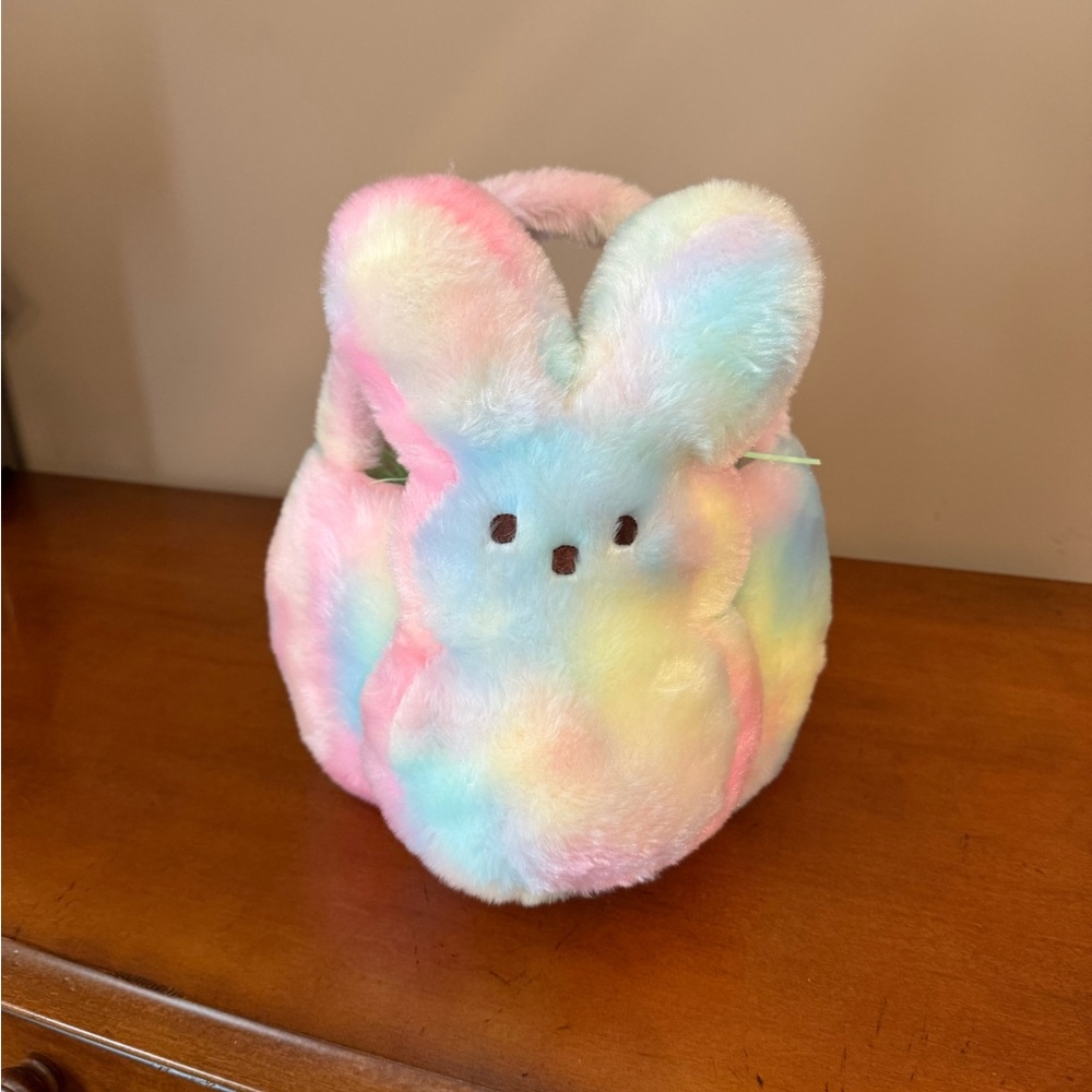 Peeps brand colorful plush bunny basket in pristine condition